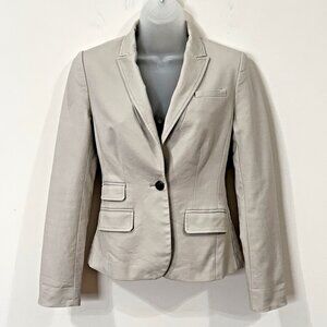 BANANA REPUBLIC Petite 00 Tan Stretch Fitted Blazer Lined Teal Accent Back Vents